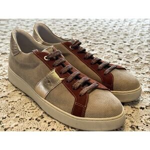 Vaddia Tan Bronze Suede Leather Tennis Shoe Sz 9 Metallic Brand Of The Cat